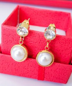 Aretes media perla colgante