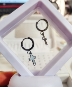 Aretes Cruz Acero Negro